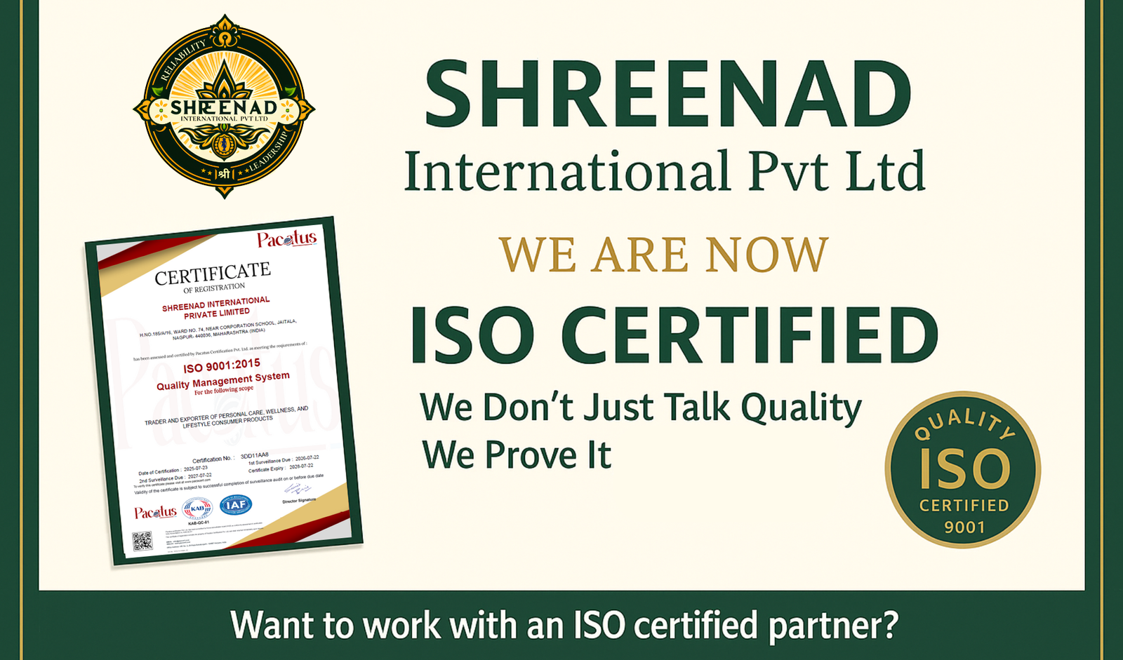 Read more about the article Shreenad International — ISO 9001:2015 (IAF-Accredited) Handmade Soap Exporter from India
